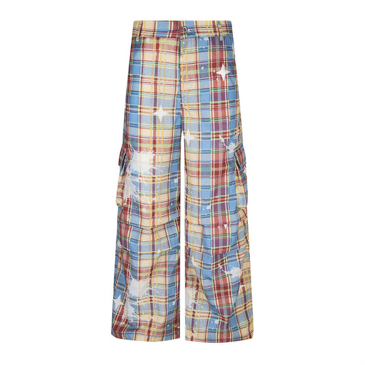 Harajuku Style Plaid Cargo Wide-Leg Trousers