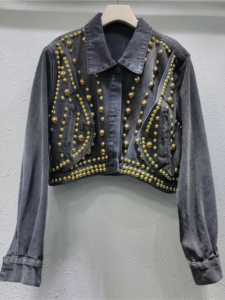 Harajuku-Inspired Long Sleeve Rivet Denim Jacket