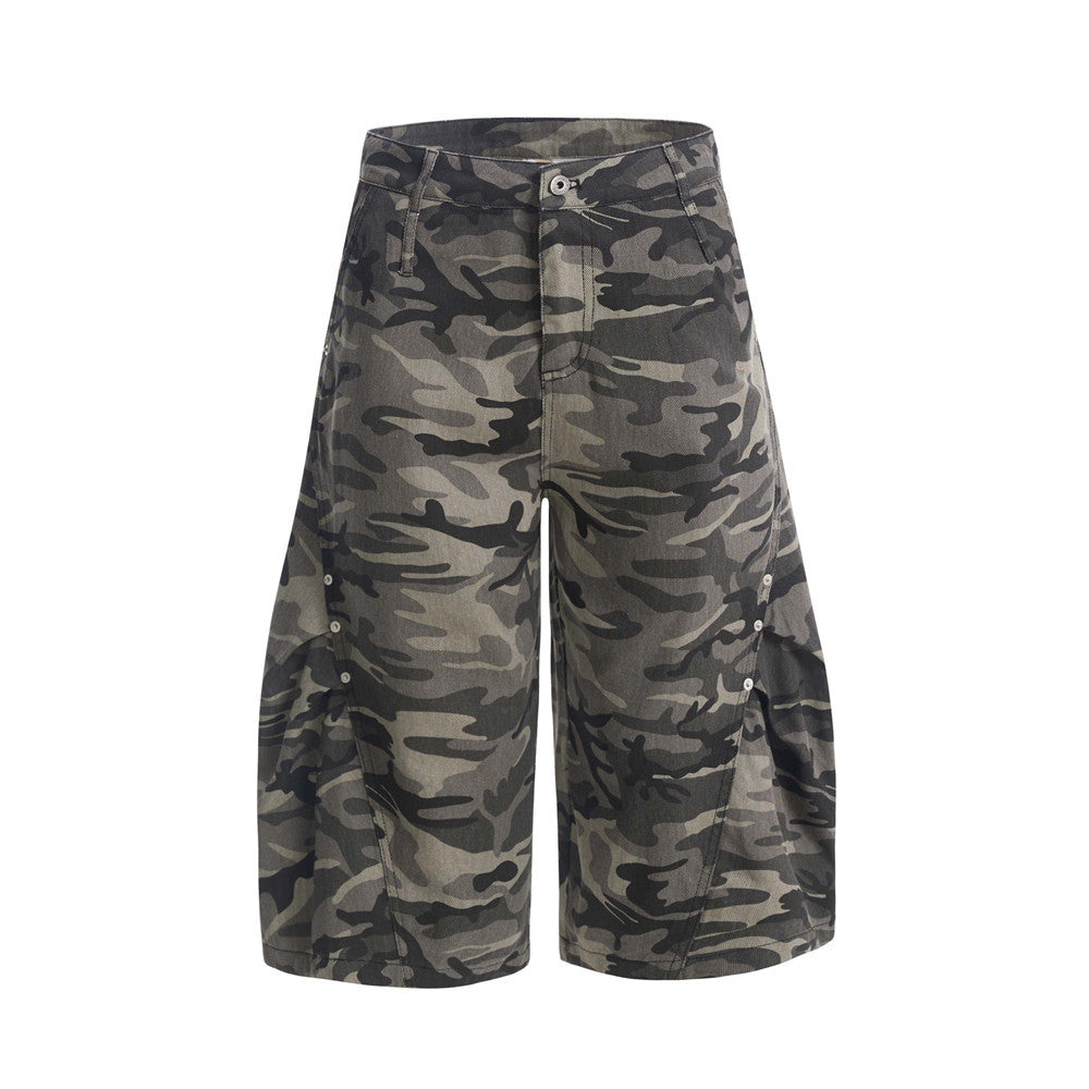 Men's Camouflage Curved Knife Denim Shorts - Harajuku Style
