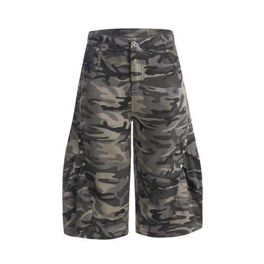 Men's Camouflage Curved Knife Denim Shorts - Harajuku Style