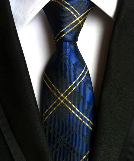 Classic Yellow & Navy Blue Striped Silk Tie