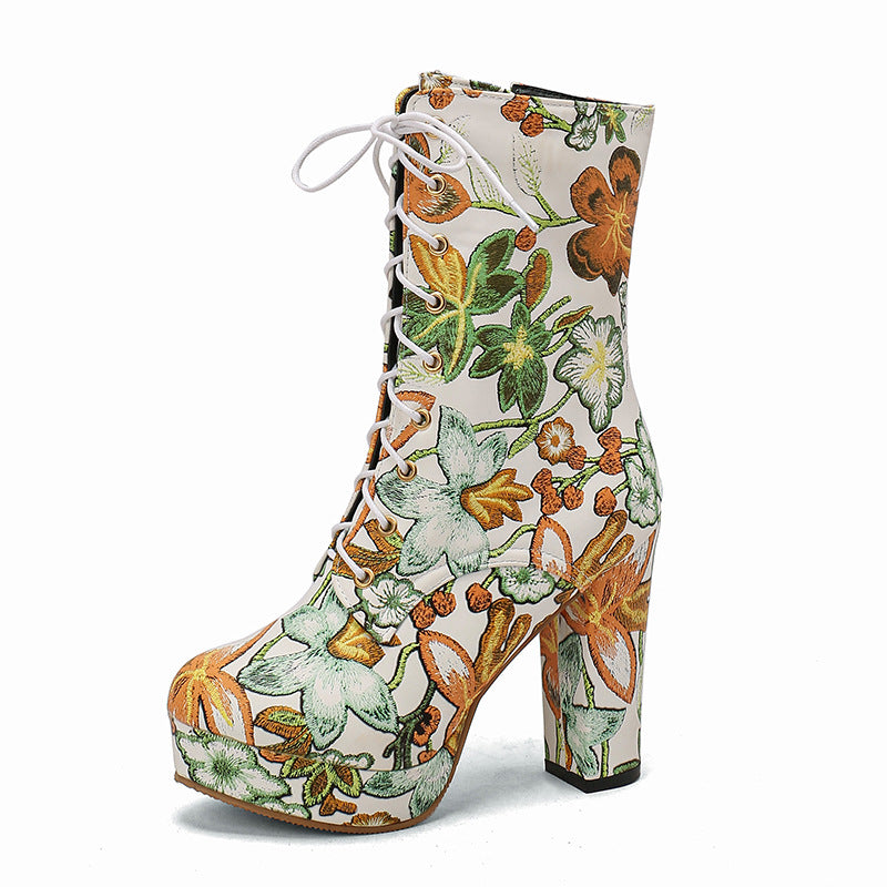 Bohemian Lace Up Platform Super High Heel Women's Short Boots
