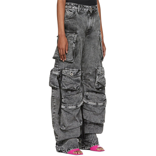 Playful Vintage Denim Jumpsuit - Off Shoulder Cargo Romper