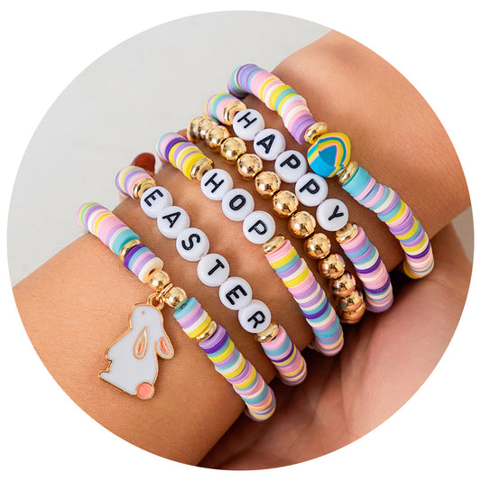 Playful Easter Soft Ceramic Letter Bracelet Set