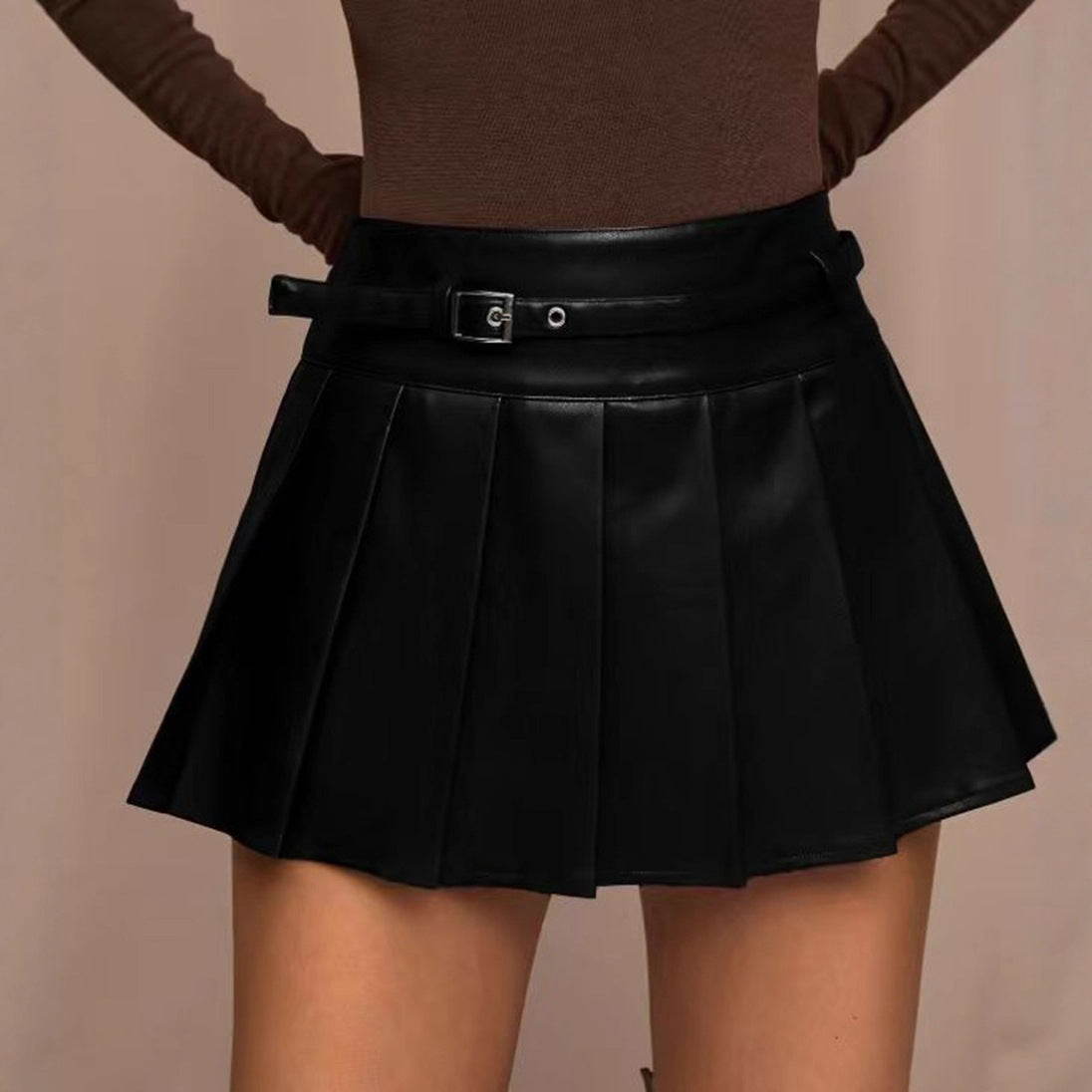 High Waisted  Leather Skirt - Versatile Spicy Girl Half Skirt