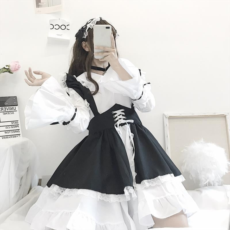Cute Black and White Lolita Maid Dress
