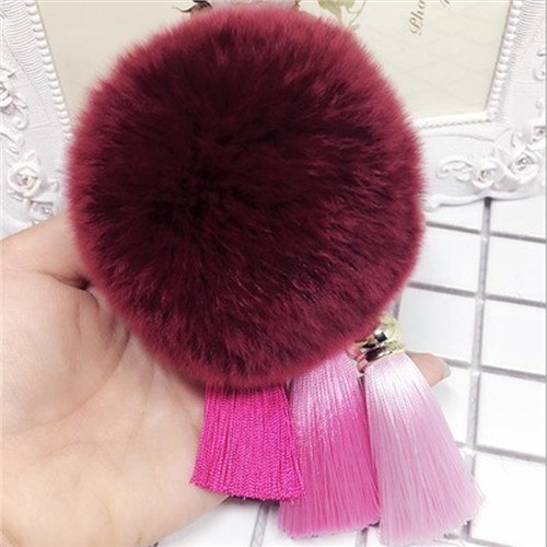 Faux Rabbit Fur Hair Ball Pompom Charm Keychain