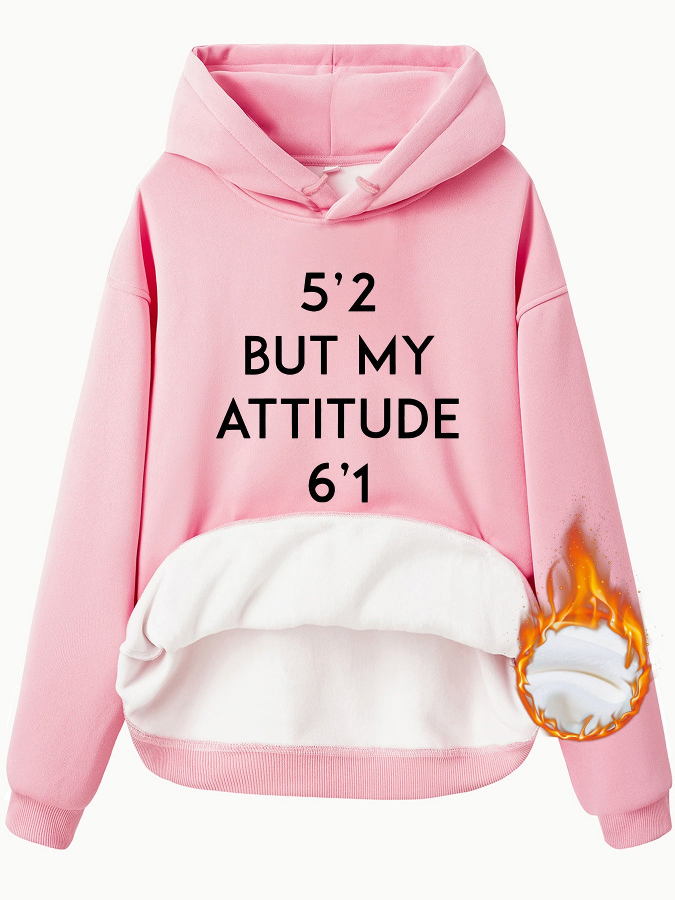 Pocket Hooded Long Sleeve Fleece Sweatshirt with Attitude Print