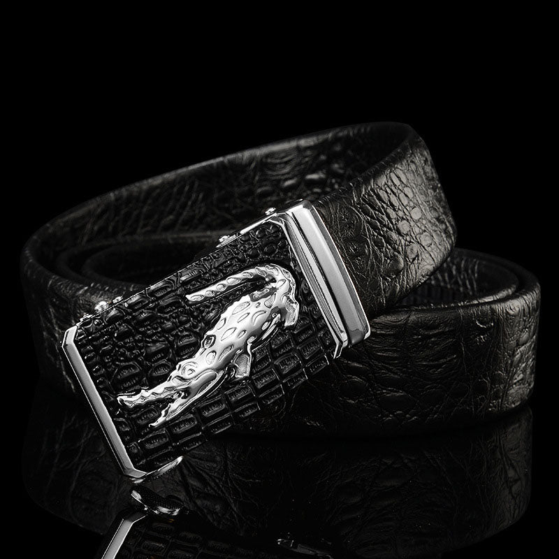 Men's Genuine Leather Automatic Buckle Belt - Crocodile Pattern