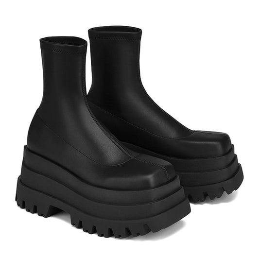 Thick-Soled Muffin Heel Boots - Waterproof Platform