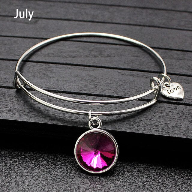 Adjustable Birthstone Bangle Bracelet for Women