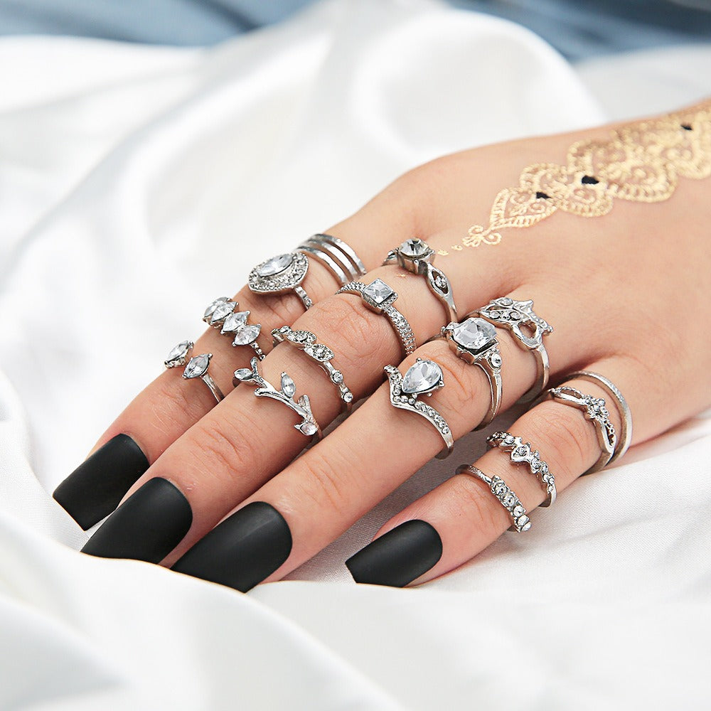 15 Piece Open Joint Ring Set with Hollow Diamond Heart