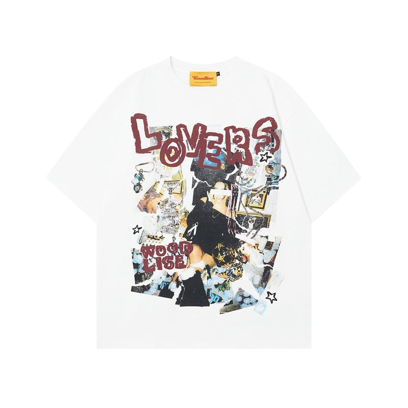 Printed Short Sleeve T-Shirt for Men and Women Oversize Loose Couple Half Sleeve Hip Hop Top