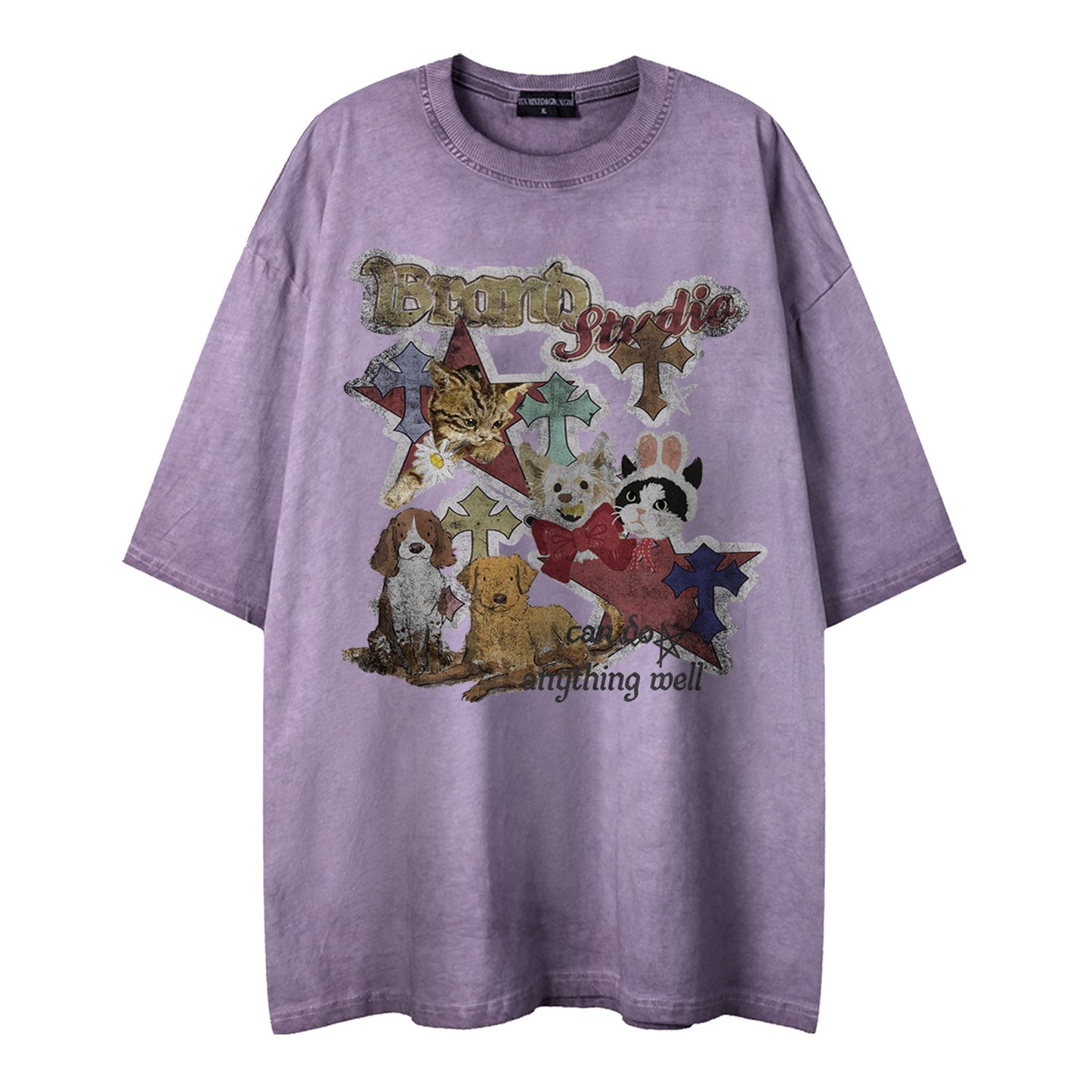 Harajuku Cat & Dog Animal Print Short Sleeve Shirt — Bold Harajuku Style