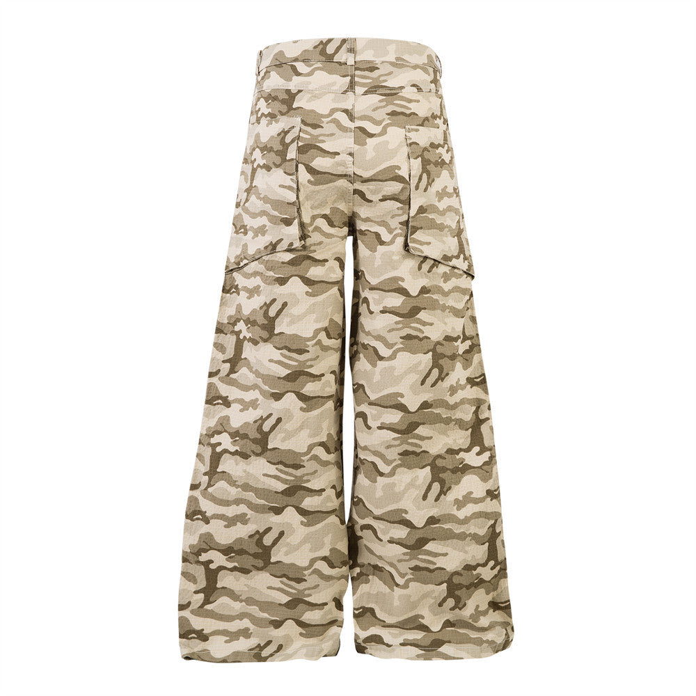 Retro Camouflage Wide-Leg Flare Pants for Men