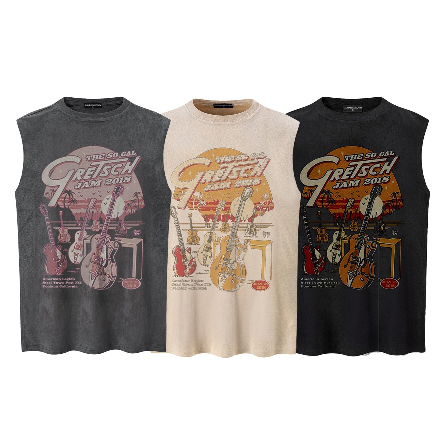 Sunset Guitar Printed Tank Top — Harajuku Street-Style Loose Cotton Tank