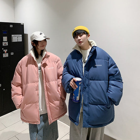 Harajuku Style Thickened Cotton Coat for Men in Winter