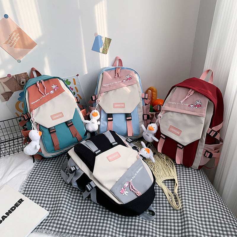 Harajuku Style Canvas Contrast Color Schoolbag for Girls