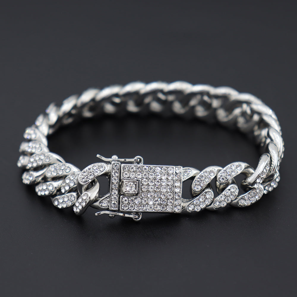 Harajuku Style Diamond-Encrusted Cuban Chain Bracelet