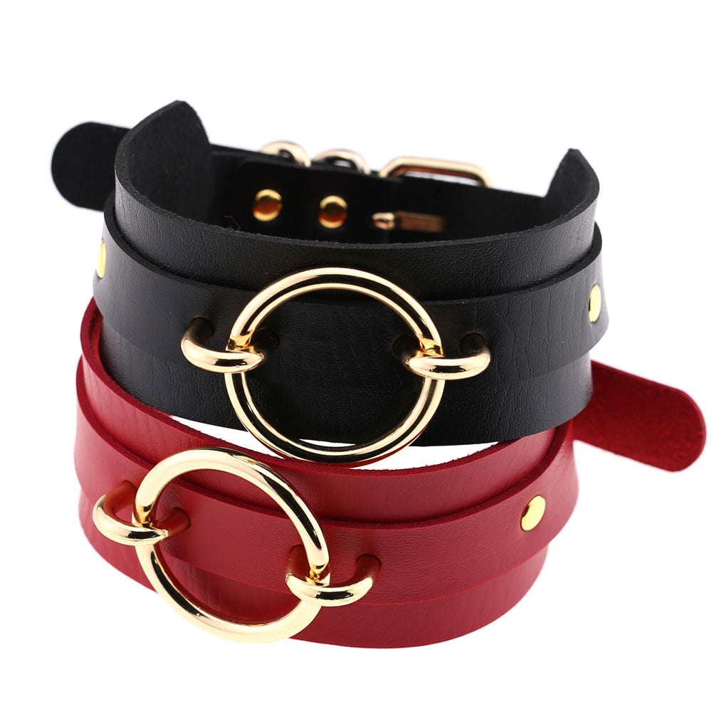 Harajuku Exaggerated PU Leather O-Ring Collar Necklace