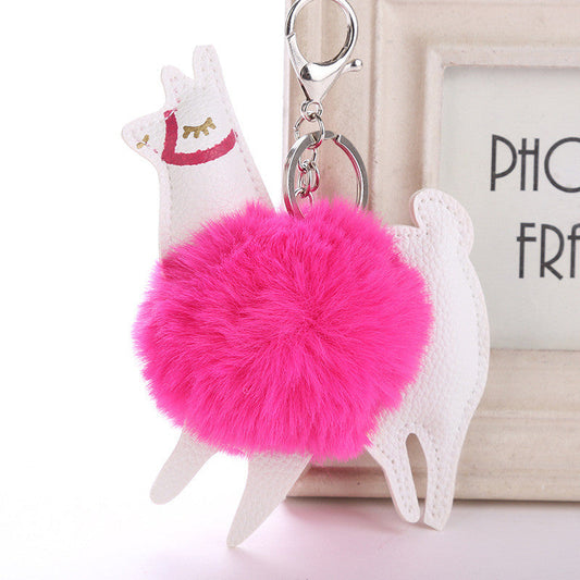 Alpaca Shape Fluffy Fur Pompom Key Chains for Women - Cute Animal Faux Fur Keychain for Bags - Ideal Gift for Girls