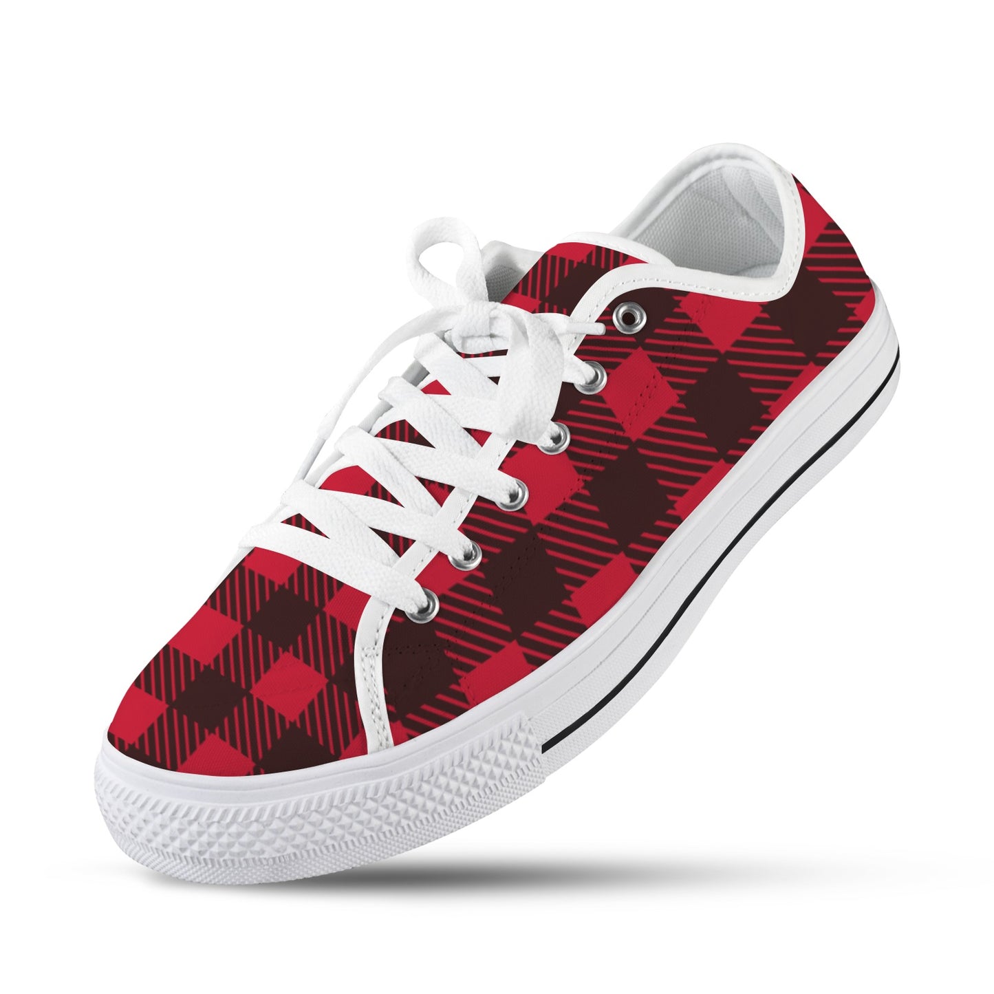 Red and Black Checkerboard Lumberjack Low Top Women's Shoes