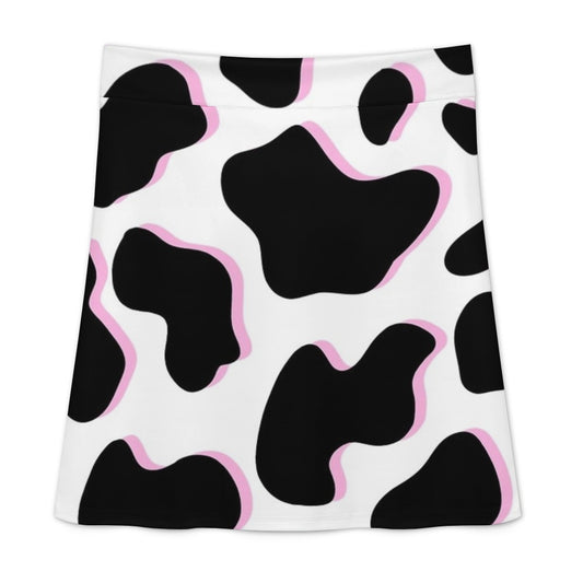 Pink Black Cow Print Zipper Skirt Women's Short Dress