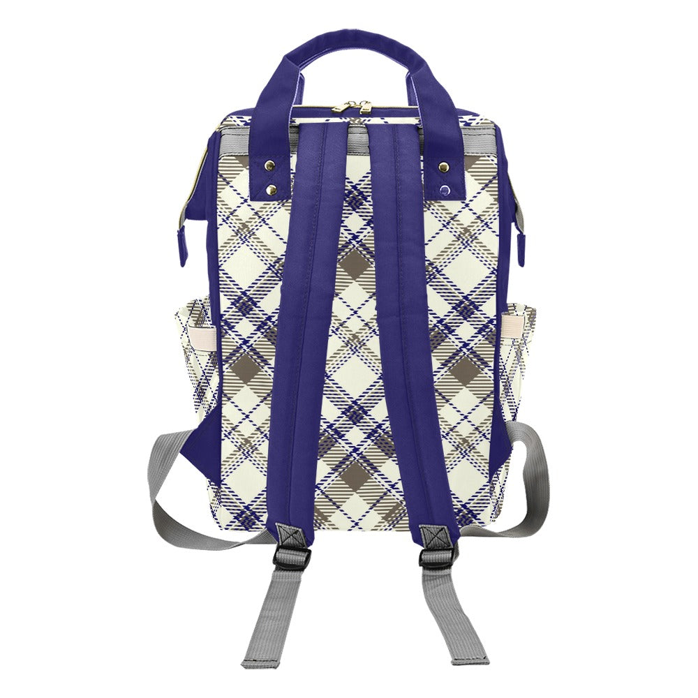 Plaid Blue Tan Multi-Function Backpack