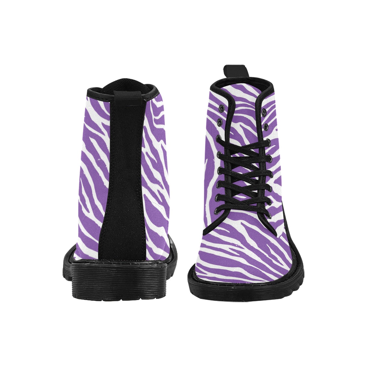 Purple Zebra Stripe Women's Lace Up Canvas Boots