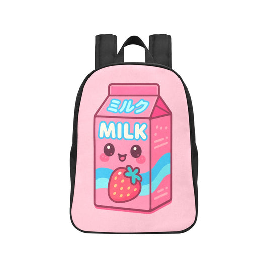 Pink Japanese Strawberry Milk Carton Kawaii Canvas Backpack