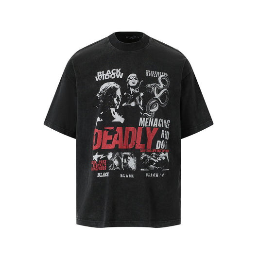 Vintage Character Print Washed Short Sleeve T-Shirt