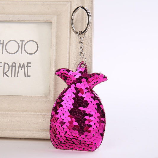 Cute Fruit Pendant Keychain Bling Sequins Pineapple Keyring Women Bag Key Chains Summer Jewelry Decorative