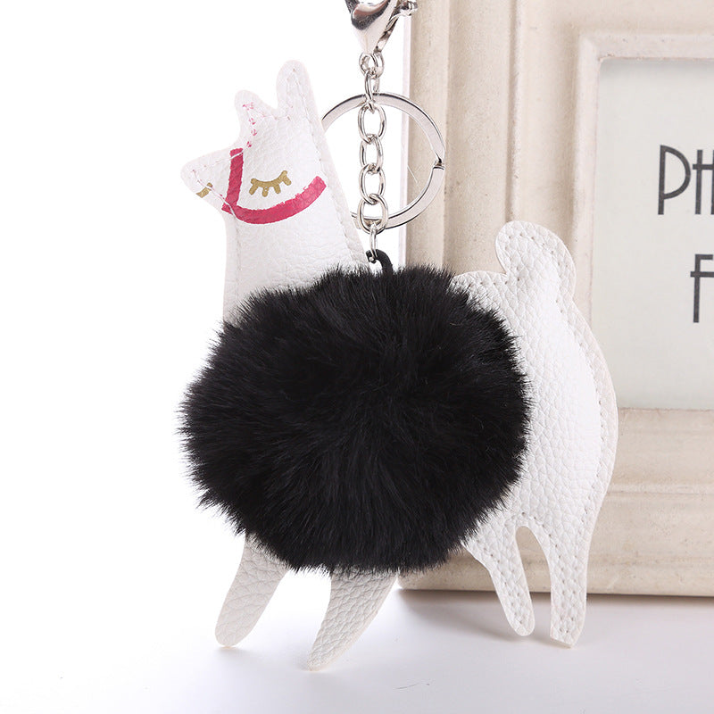 Alpaca Shape Fluffy Fur Pompom Key Chains