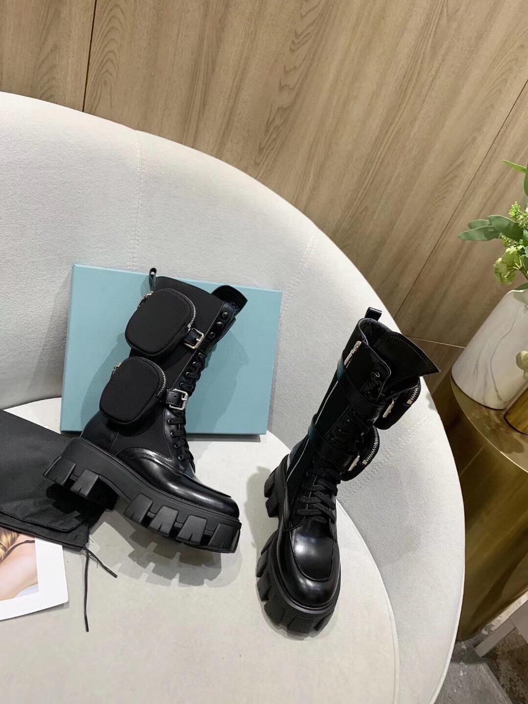 Women's Mid Boots - Leather Platform Tactical Knight Boots