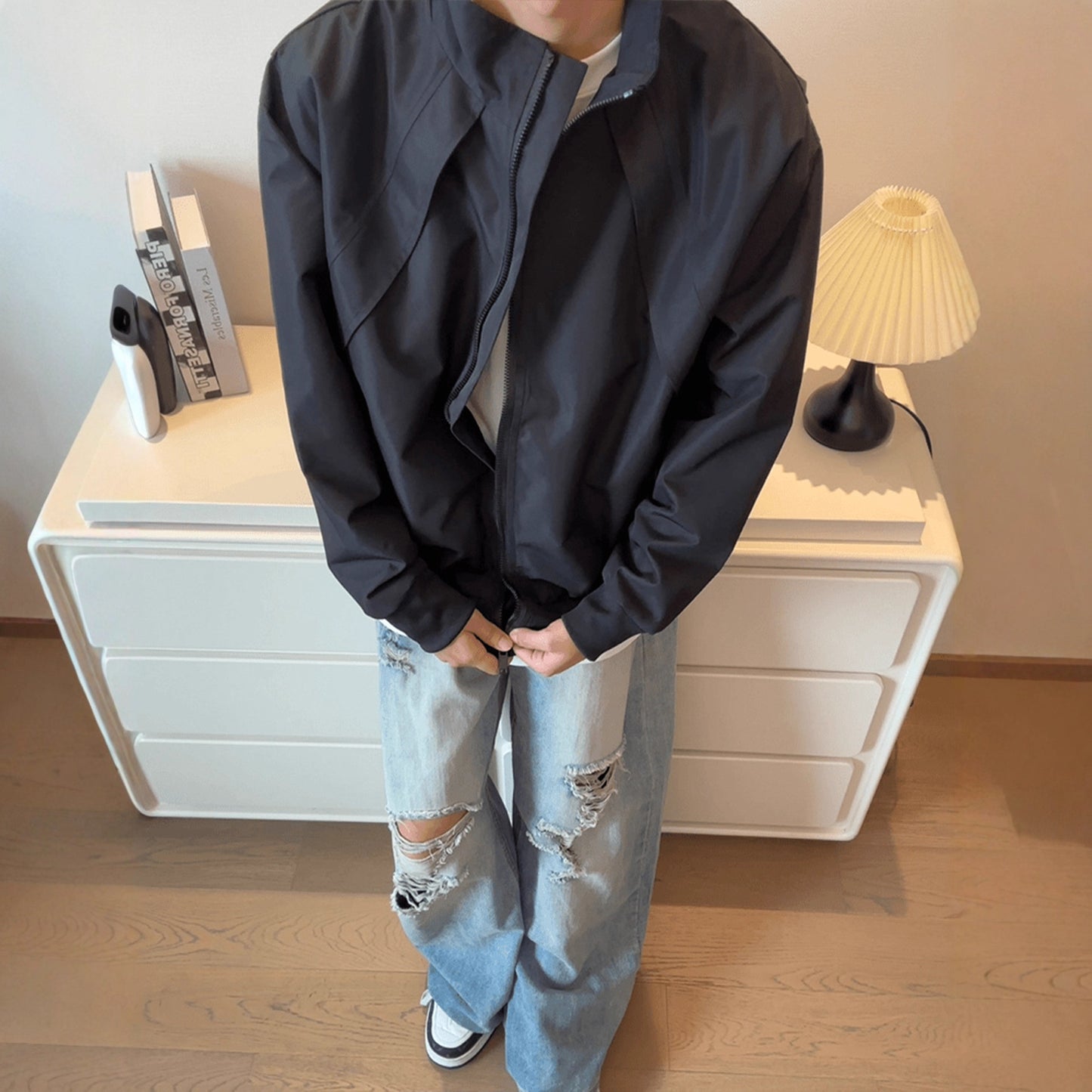 Deconstructed Patchwork Short Coat for Men - Stand-Up Collar Flight Jacket - Outdoor Three-Proof Cargo Jacket