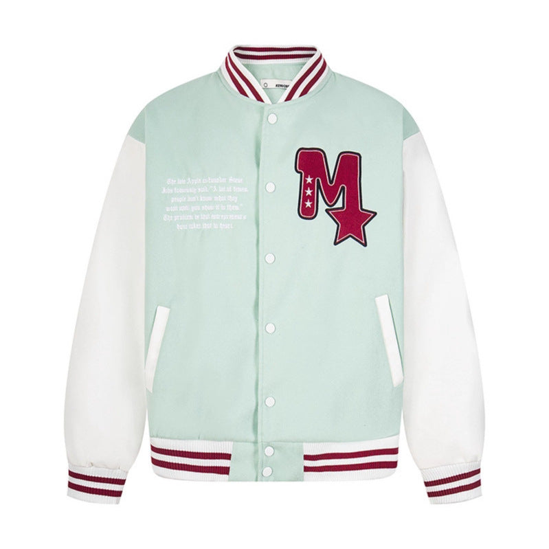 Letter Embroidered Baseball Jacket Color Block Couple Outwear