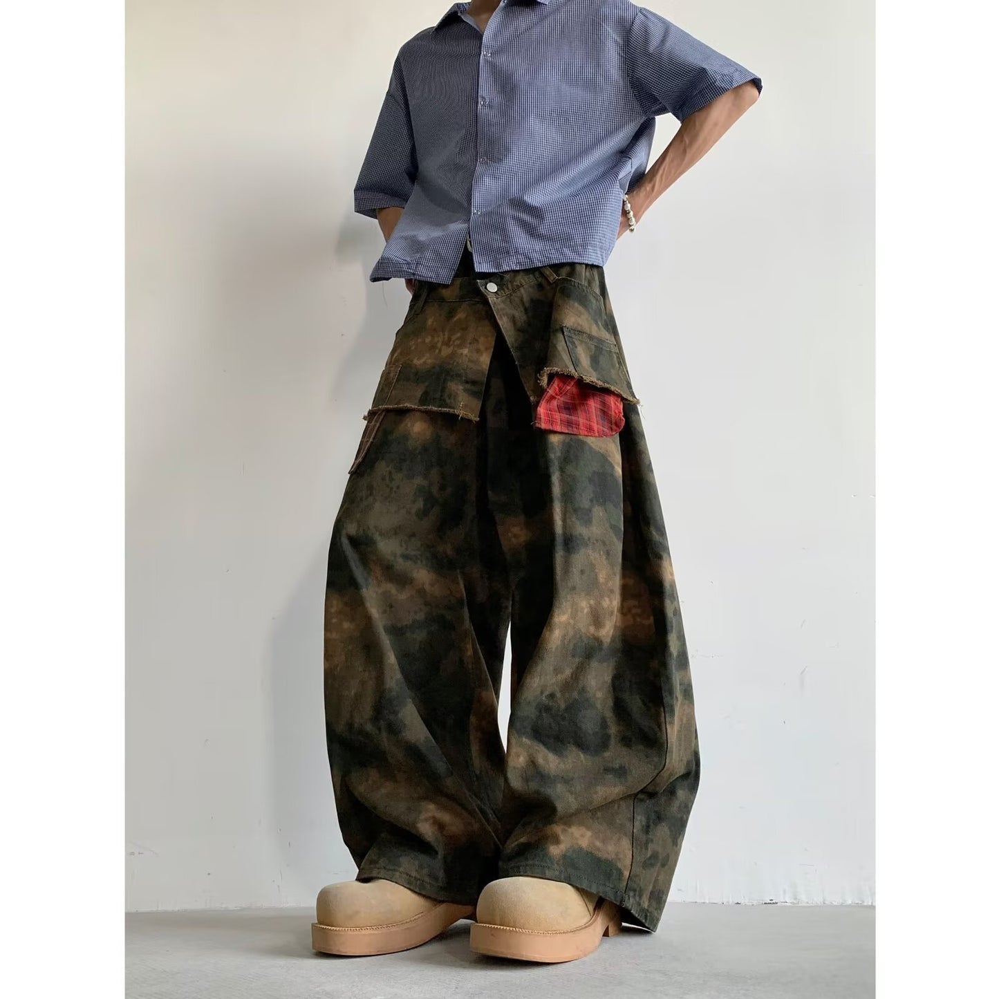 Camouflage Wide Leg Double-Waisted Jeans
