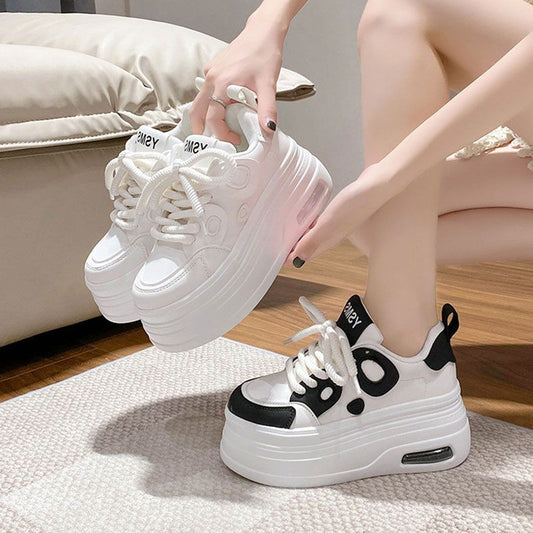 Playful Thick Soled White Panda Shoes for Women