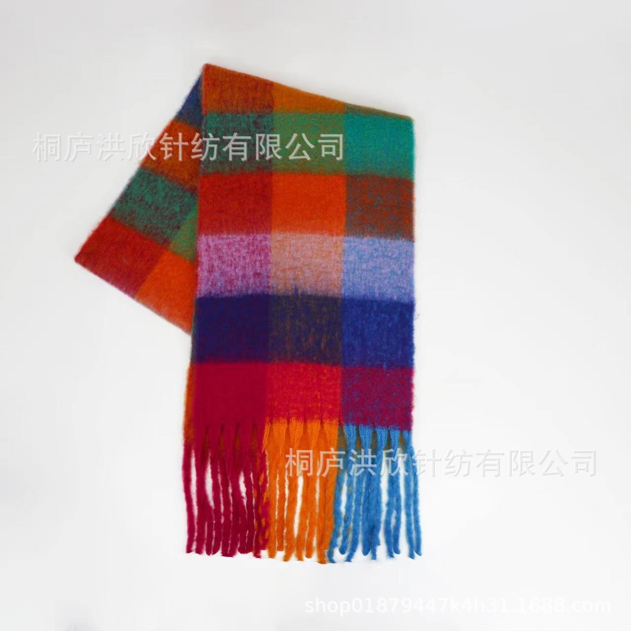 Rainbow Plaid Tassel Scarf for Autumn & Winter