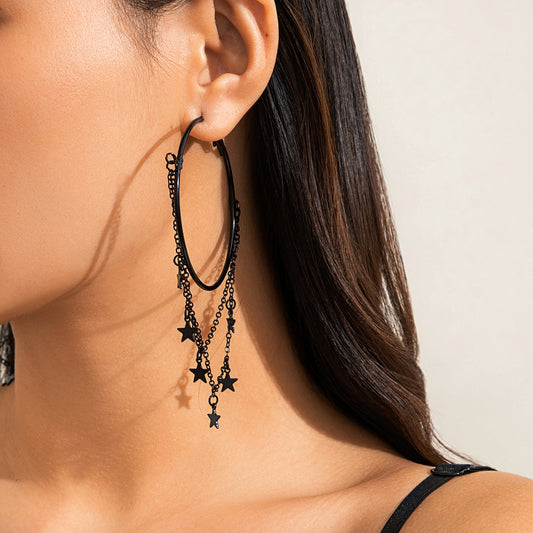 Playful Black Pentagonal Star Earrings - Gothic Harajuku Style
