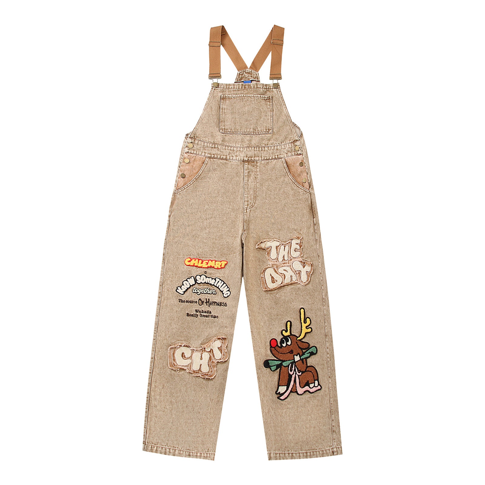 Retro Cartoon Embroidery Denim Overalls