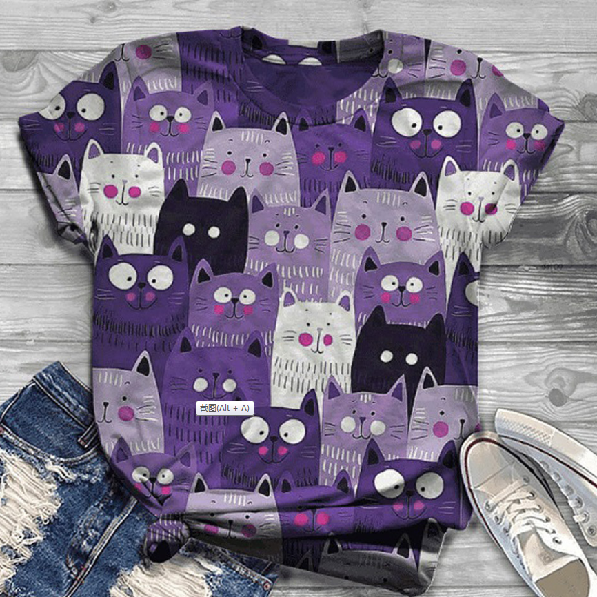 Harajuku Cat Print Plus Size T-Shirt for Women