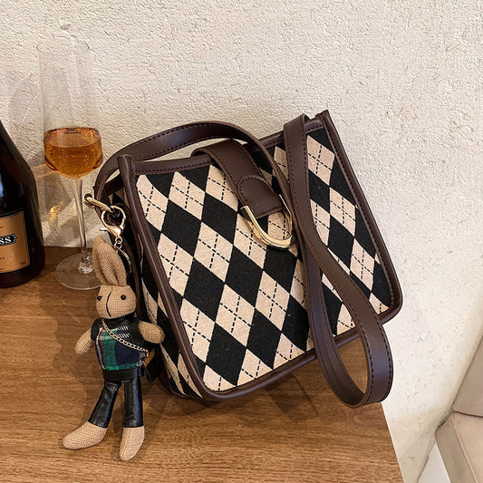 Harajuku Style Checkerboard Shoulder Bag with Fun Accessories