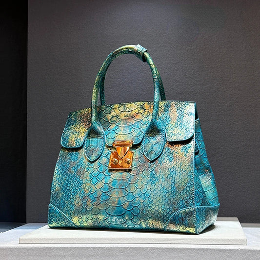 Luxury Leather Snake Print Crossbody Handbag for Women