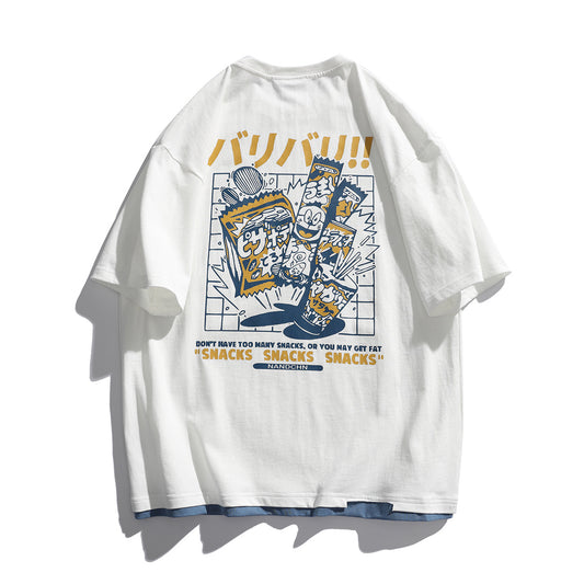Men's Loose Fit Short Sleeved T-Shirt with Fake Two-and-a-Half Sleeves