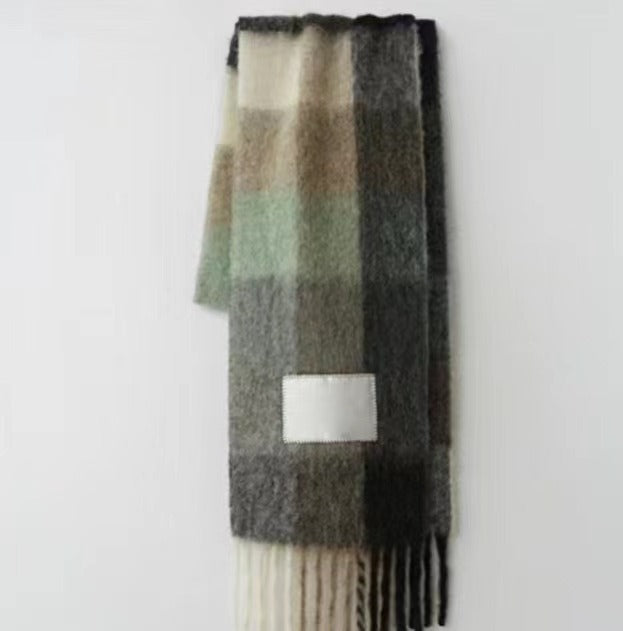 Rainbow Plaid Tassel Scarf for Autumn & Winter