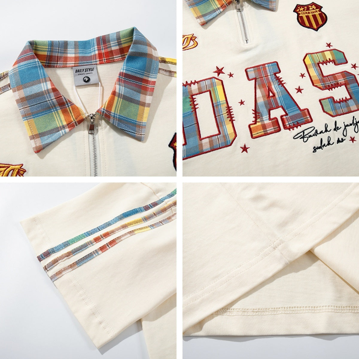 Retro Letter Embroidery Design Collar T-Shirt