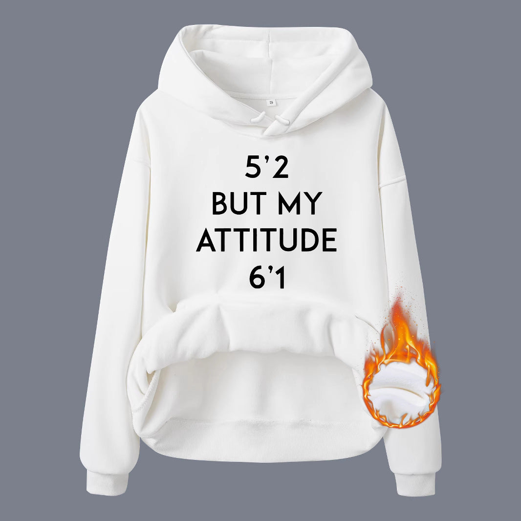 Pocket Hooded Long Sleeve Fleece Sweatshirt with Attitude Print