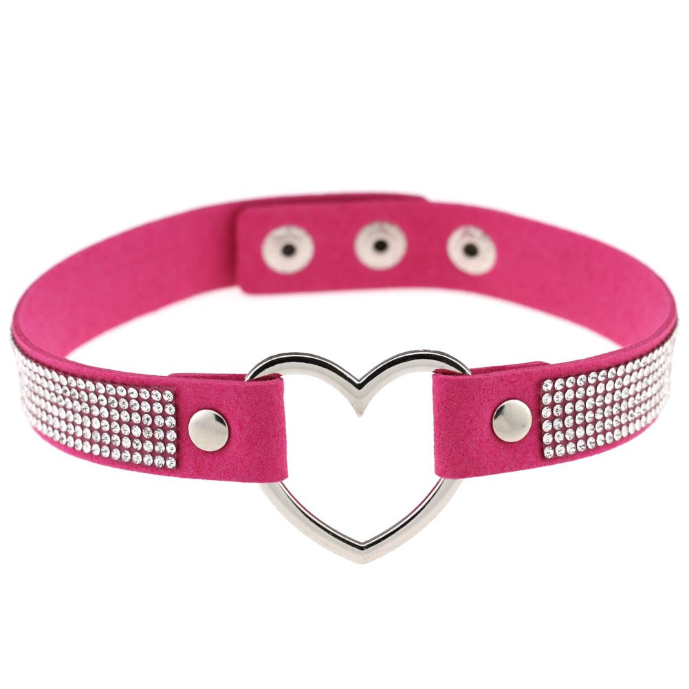 Harajuku Soft Girl Rhinestone Heart Collar Necklace