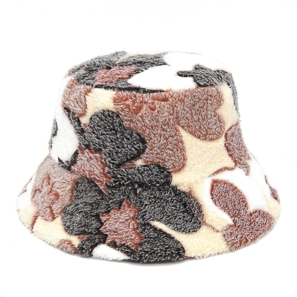 Camouflage Faux Fur Bucket Hat - Warm & Stylish Fisherman Hat